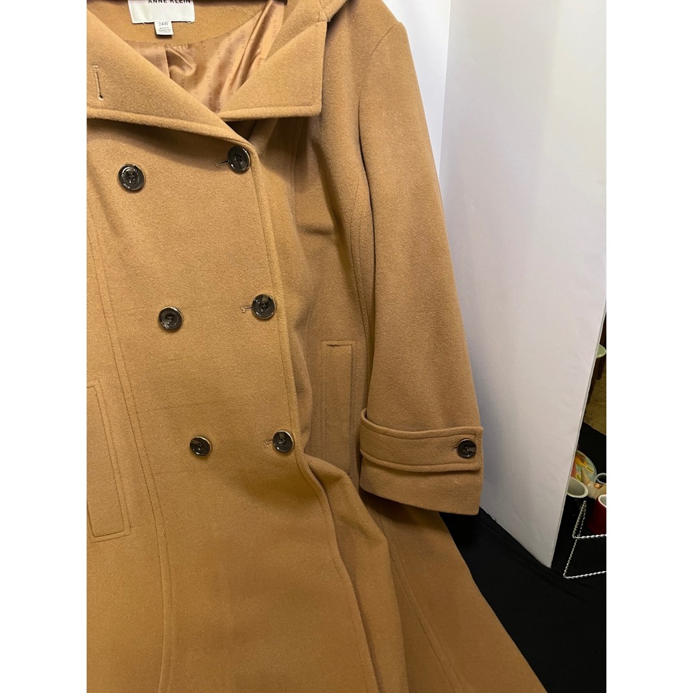 Anne Klein Womens Camel Wool Cashmere Blend Hooded Double Breasted Coat 24W - Picture 3 of 15